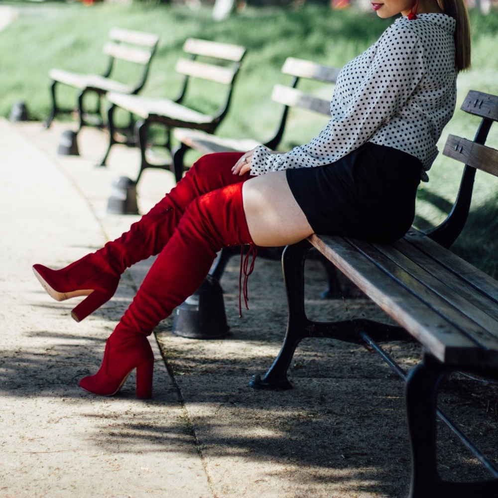Red over the knee boots